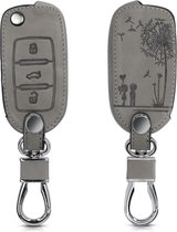 kwmobile autosleutelhoes voor VW Skoda Seat 3-knops autosleutel - beschermhoes van imitatieleer - Paardenbloemen Liefde design - grijs