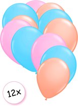 Premium Quality Ballonnen Pastel Oranje, Pastel Blauw & Pastel Roze 12 stuks 30 cm