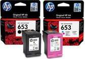 HP 653 Duo Pack Zwart en Kleur Multi (Cyaan, Magenta en Geel) (2 stuks)