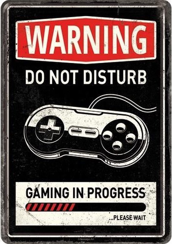 Wandbordje / Metal card - Warning Do Not Disturb Gaming in Progress