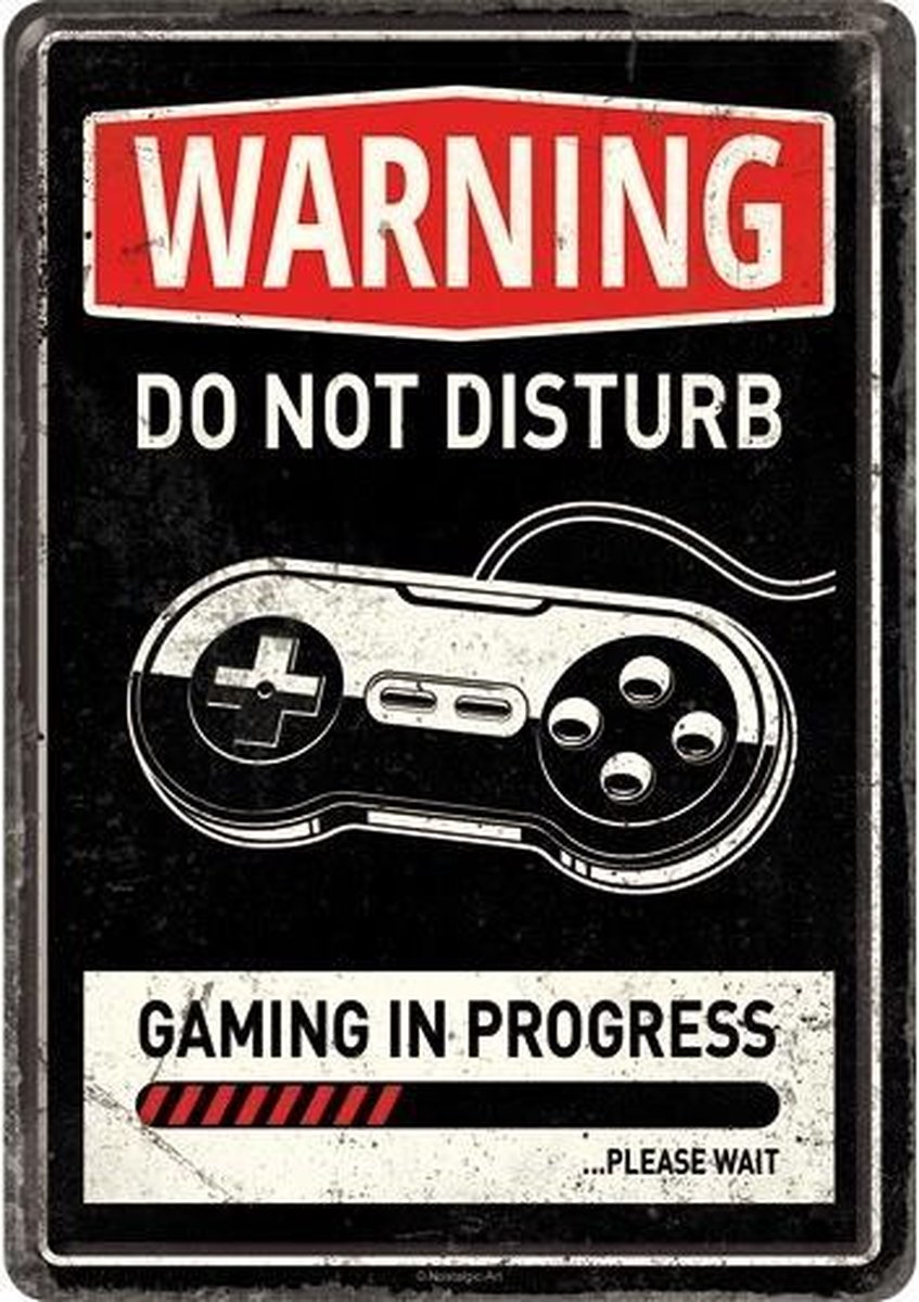 Wandbordje / Metal card - Warning Do Not Disturb Gaming in Progress