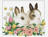 Lente konijntjes voorbedrukt borduren (pakket)
