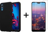 Huawei P20 hoesje zwart siliconen case hoes cover hoesjes - 1x Huawei P20 screenprotector