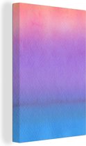 Canvas Schilderij Waterverf - Paars - Roze - Blauw - 80x120 cm - Wanddecoratie