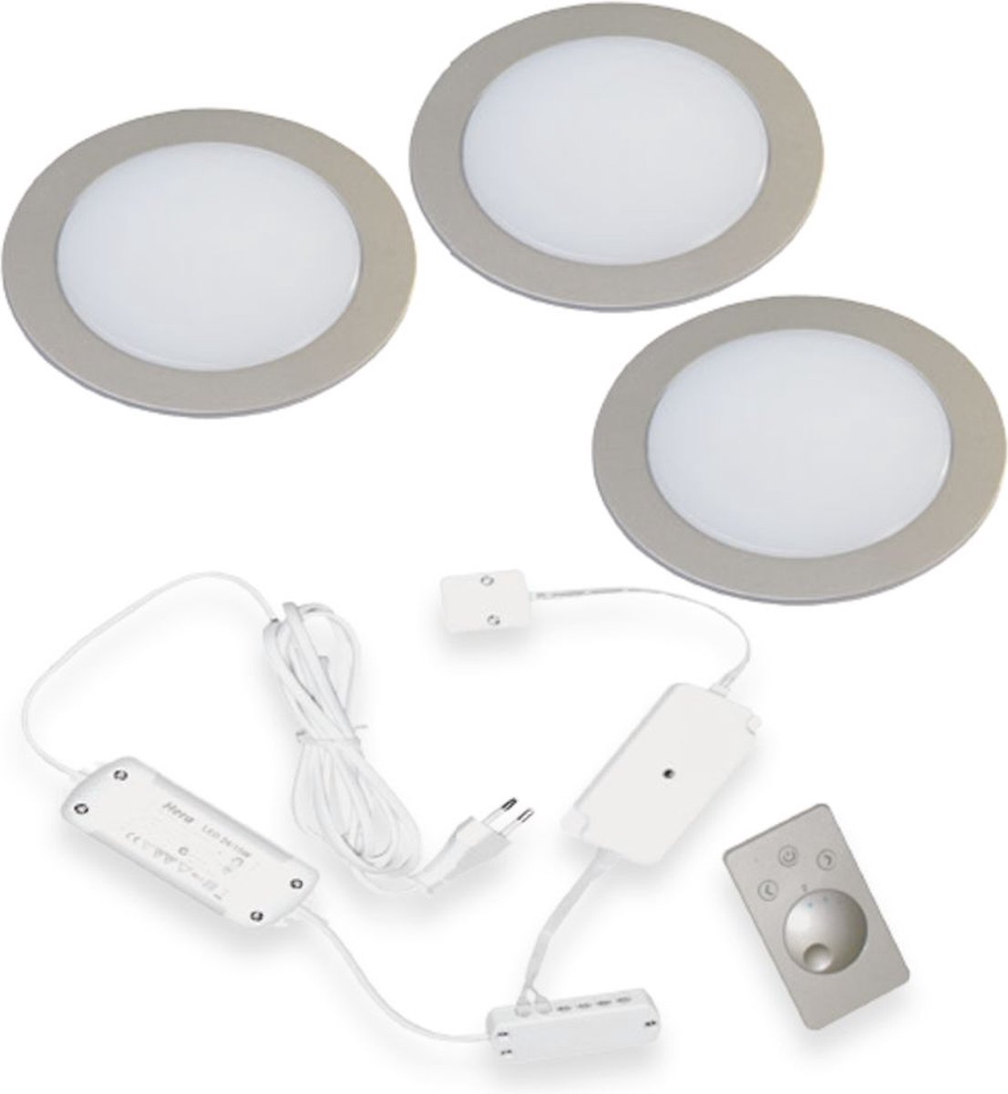 Hera FR-68 Dynamic Led set van 3 spots met dimmer inbouw 24V/4W Rvs-Look