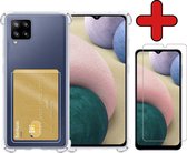 Hoesje Geschikt voor Samsung A12 Hoesje Met Pasjeshouder Siliconen Case Met Kaarthouder Met Screenprotector - Hoes Geschikt voor Samsung Galaxy A12 Hoesje Shock Proof Case - Transparant