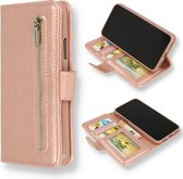 HB Hoesje Geschikt voor Apple iPhone 12 Mini Rosegoud - Luxe Kunstlederen Portemonnee Book Case met Rits