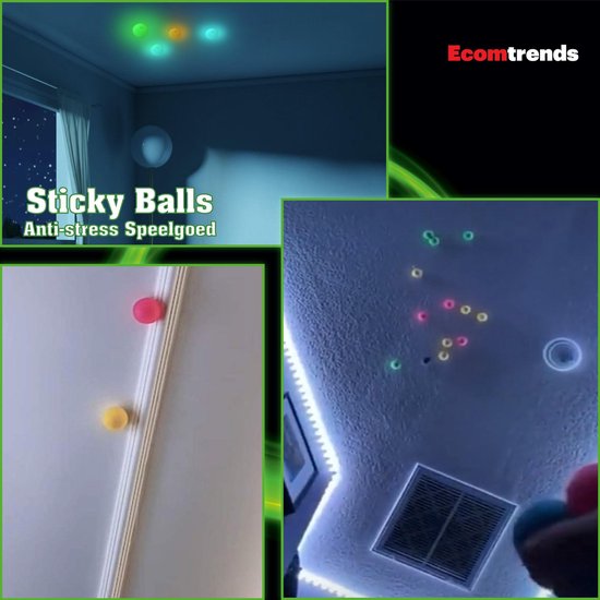 Sticky Balls XXL 5 Stuks Globbles Fidget Toys Kinderspeelgoed - Anti-Stressballen - Glow In The Dark Effect - Ecomtrends® - Ecomtrends