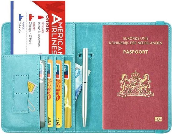 Luxe style RFID Paspoort hoesje Anti Skim / Paspoorthouder Turquoise