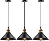Industriéle Hanglampen Binnen Set van 3 | Zwart - Goud - Hanglamp - Ijzer - Vintage - Retro - e27 - Kamer - Keuken - Woonkamer - Eetkamer - Slaapkamer - Cafe - Bar - Restaurant - D