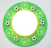 Funnylight Design Sporty  plafonniere in zacht groen met metalen voetballen en glow in the dark voor de kids slaap kamer