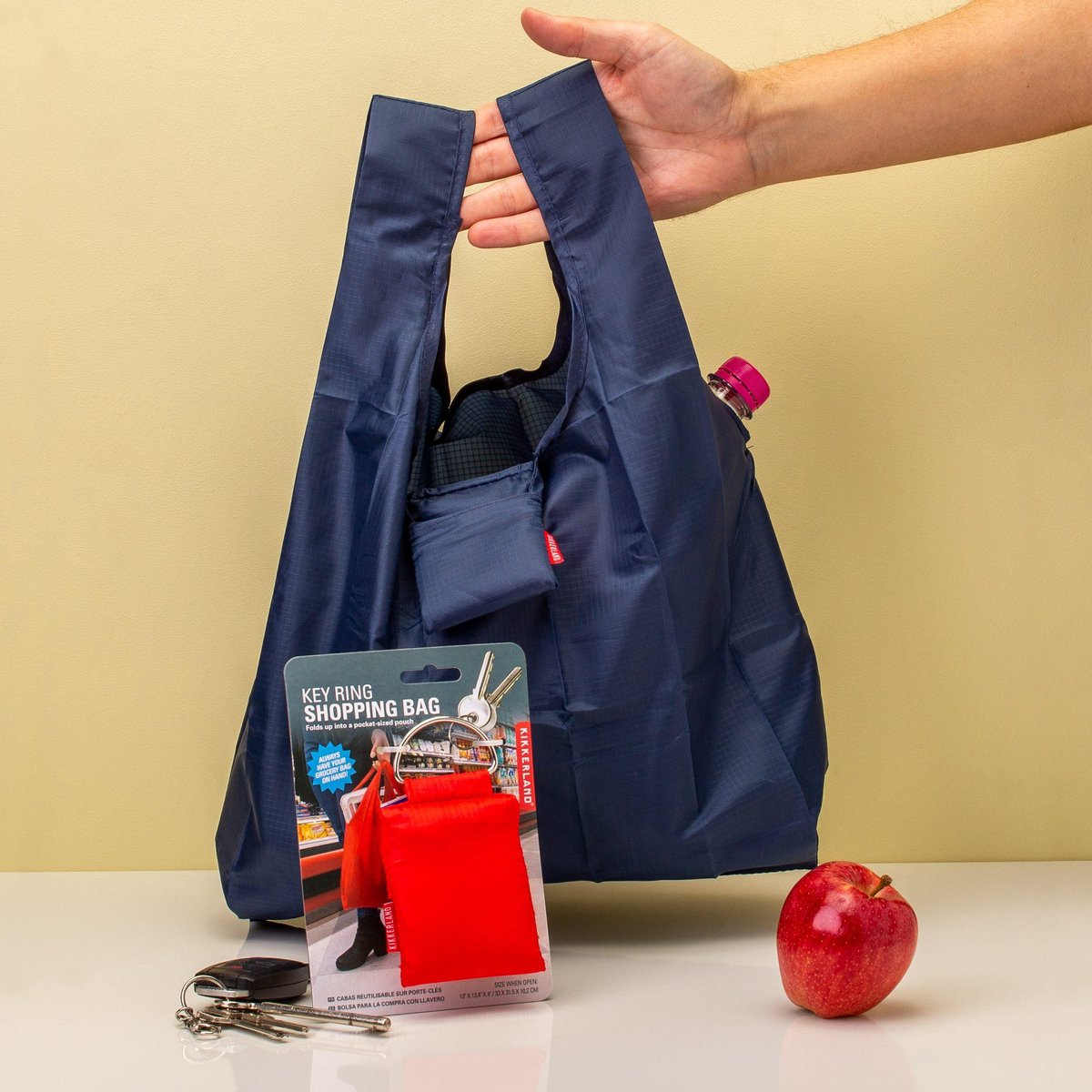 Kikkerland Boodschappentas - Voor aan je sleutelhanger - Gemaakt van Ripstop-stof - Draagvermogen tot 25 KG - Blauw