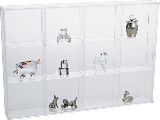 SAFE Acrylglas vitrine kast met 12 vakken van 8,5 x 7,5 x 3,5 cm - vitrine: 35 x 24 x 4,5 cm