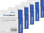 PrintAbout - Inktcartridge / Alternatief voor de Canon CLI-551BK XL / 5 Kleruen