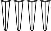 Hairpin poten zwart - Tafelpoten - 30 cm - 10 mm dikte - 3-ledig - 4 stuks -  Haarspeld - Mat zwart gecoat - Voor binnen en buiten