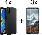 Samsung A7 2018 Hoesje - Samsung galaxy A7 2018 hoesje zwart siliconen case hoes cover hoesjes - 3x Samsung A7 2018 screenprotector