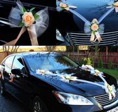 ROCIO Trouwauto Versiering - Auto Versiering Trouwerij Huwelijk - Autodecoratie - Bloemen voor op de Auto - Motorkap Versiering - Tule Linten met Rozen