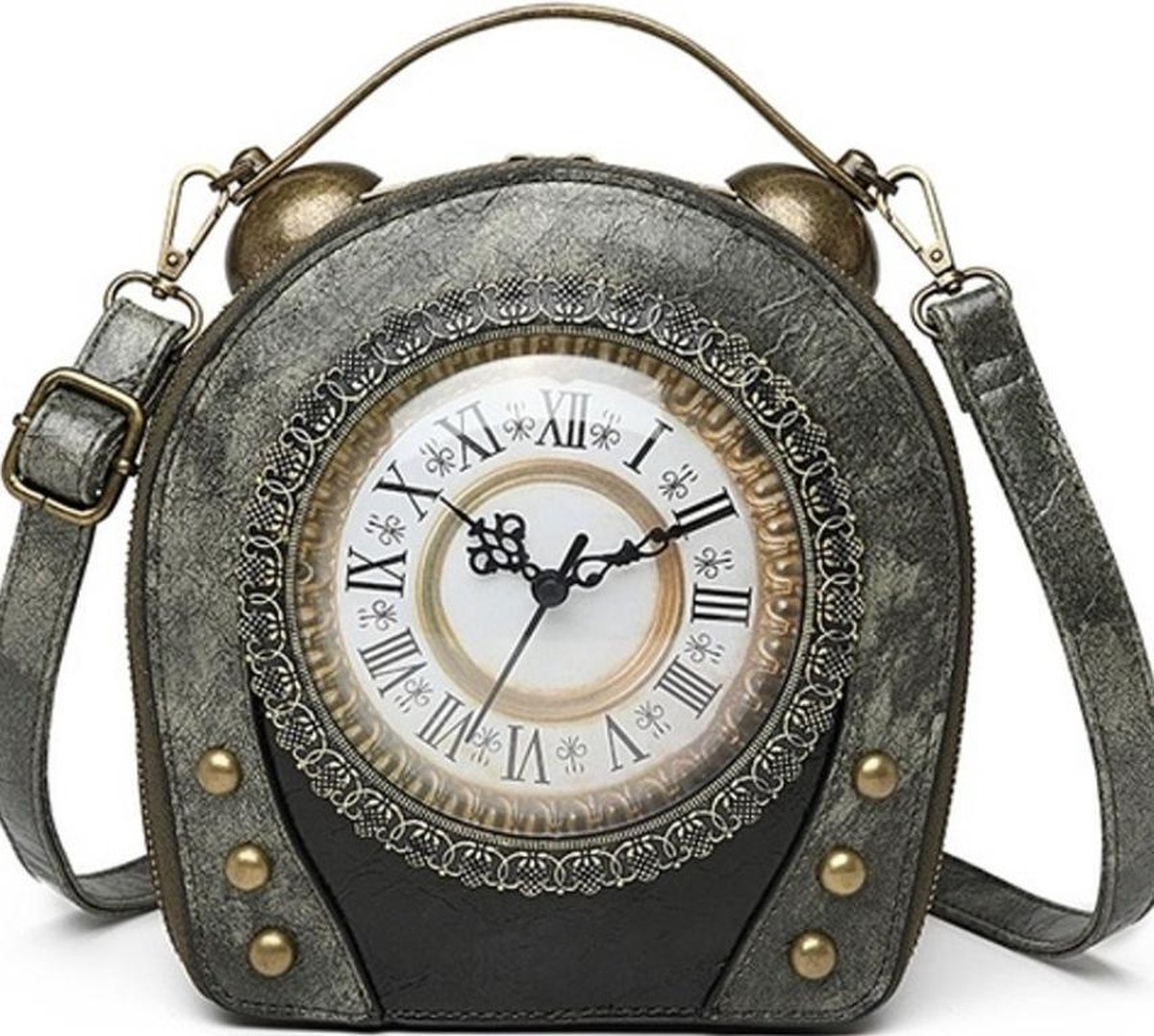 Steampunk Vintage Klok handtas met echt werkende Klok (grijs)