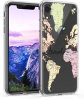 kwmobile telefoonhoesje geschikt voor Apple iPhone XR - Hoesje voor smartphone in zwart / meerkleurig / transparant - Travel Wereldkaart design