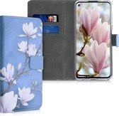 kwmobile telefoonhoesje voor Motorola Moto G Pro - Hoesje met pasjeshouder in taupe / wit / blauwgrijs - Magnolia design