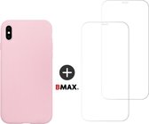 BMAX Telefoonhoesje voor iPhone XS - Siliconen hardcase hoesje lichtroze - Met 2 screenprotectors