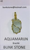 Aquamarijn - 100% natuurlijke Edelsteen - Hanger met goudkleurig draad - Bunkstone - Gratis verzending - Gratis koordje