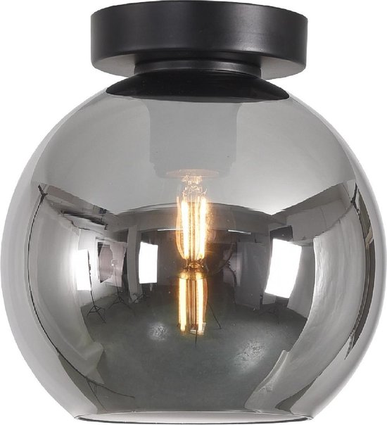 Plafondlamp Marino Zwart & Smoke Glas 20cm | bol.com