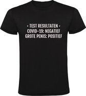 Test resultaat: covid negatief - grote penis positief Heren t-shirt | lul | corona | groot geschapen | virus |Zwart