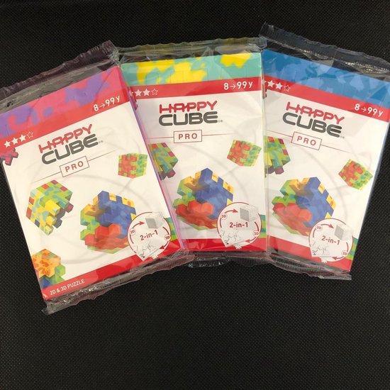 Afbeelding van het spel Happy Cube Pro | Blauw, Geel, Paars (set van 3 stuks)