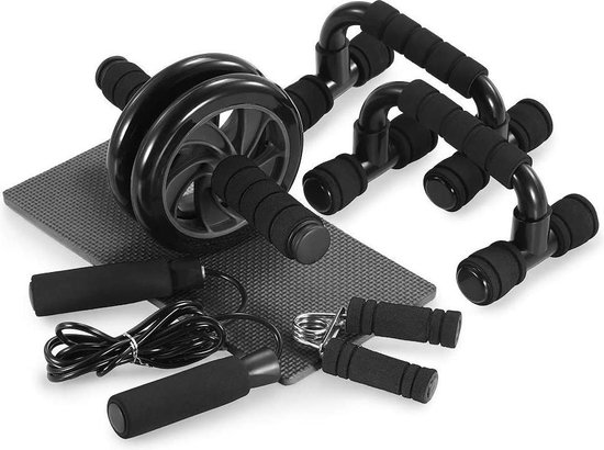 DESTRIC 3 in 1 Push Up Ab Roller for Abs Workout, Four Wheel Ab Roller Wheel Exercise Equipment for Core Workout, Push Up Bars Strength Training for Men & Women