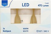 LED E27 kogel| 6 watt |Warm wit licht| 470 Lumen | 3-pack | Eurodomest