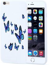 Apple Iphone 7 / 8 / SE 2020 / SE2022 Wit  siliconen hoesje blauwe vlinders * LET OP JUISTE MODEL *