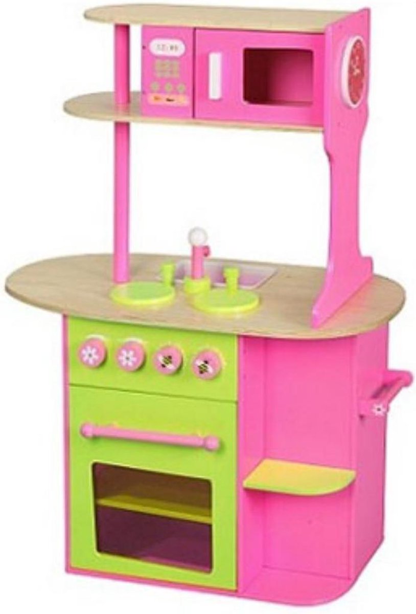 Playwood Keuken Groot  Fuchia Roze met Lime Groen werkblad hoogte 45 cm