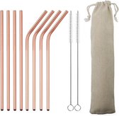 Bronzen Rietjes - Herbruikbare metalen rietjes - RVS - Set van 8 stuks + 2 kuisborsteltjes - 4 stuks gebogen - 4 stuks recht - Herbruikbaar - Ecologisch - Rosé / goud / Brons Met Z