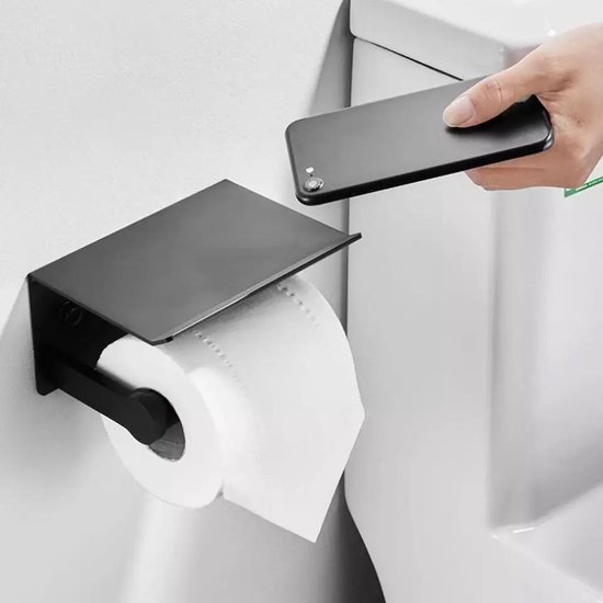 Toiletrolhouder Eldur - WC rolhouder - met Oplegplankje - Mat zwart - Design  | bol.com