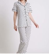 Katoen 3 -Delige Dames Pyjama Set Witte /Zwart Stippen Maat XXL