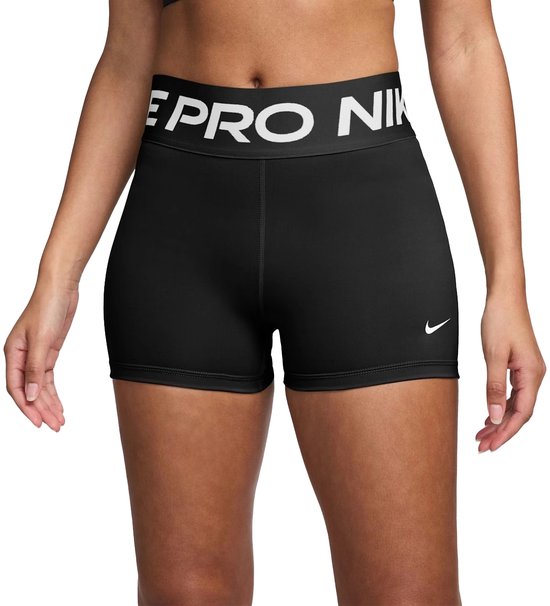 Short de cycliste Nike Pro noir avec ceinture blanche 'PRO NIKE' et logo Nike.