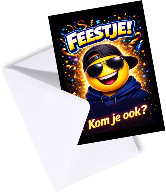 Uitnodiging kinderfeestje - Uitnodigingskaarten - Set 8 stuks met enveloppen - Uitnodiging feestje Jongen - Vet Cool - Gratis Verzonden