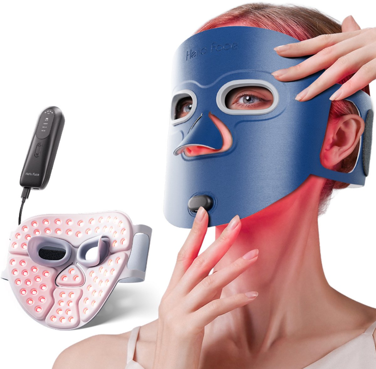 WK Luxe LED Lichttherapie Masker – 280 LED’s – 4 Klinisch Bewezen Golflengtes – Professionele Anti-Aging & Huidherstel – Draadloos 3000mAh – Premium Salonervaring voor Thuis -Blauw