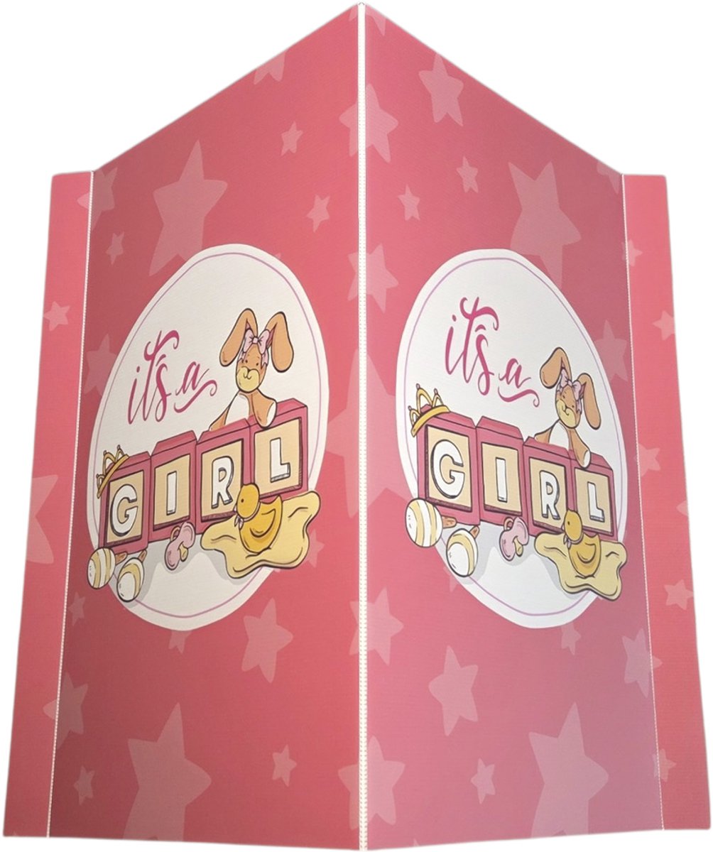 Geboortebord/ Raambord/ babybord | "It's a girl!" | 100 x 70 cm | Het is een meisje | Baby | Geboorte | Aankondiging | Kanaalplaat | V-bord | Inclusief sterke dubbelzijdige tape | 1 stuk