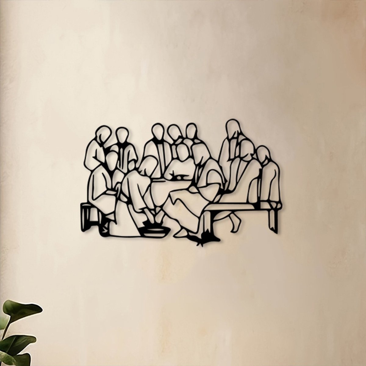 VANDAAG VERZONDEN - Wandbord METAAL Voetwassing Jezus - Bijbel - Decoratie - Christelijk Versiering - Wanddecoratie