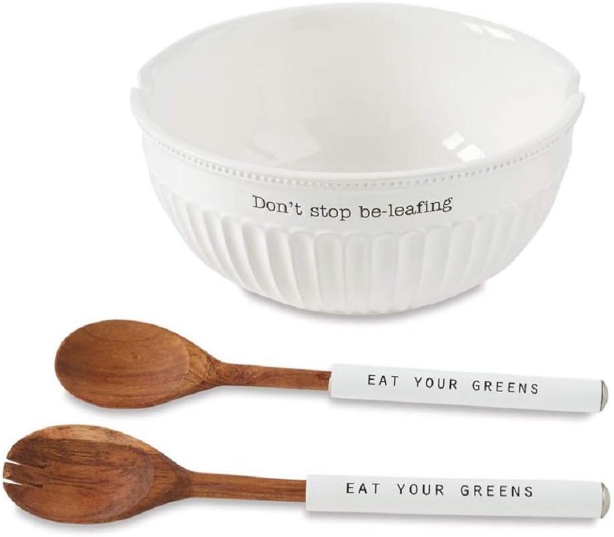 Grote Keramische Saladekom Set met Houten Serveusscheppen
