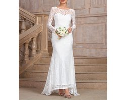 Elegante kanten bruidsjurk met stretch – aansluitende pasvorm Maat XL