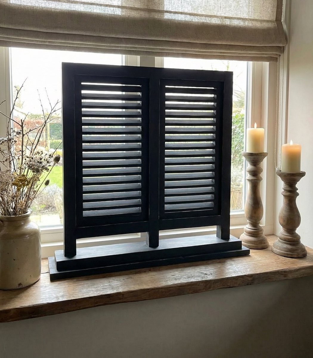 Dubbele Louvre luik op Voet – Raam Shutter - 70cm – Zwart - Handgemaakt