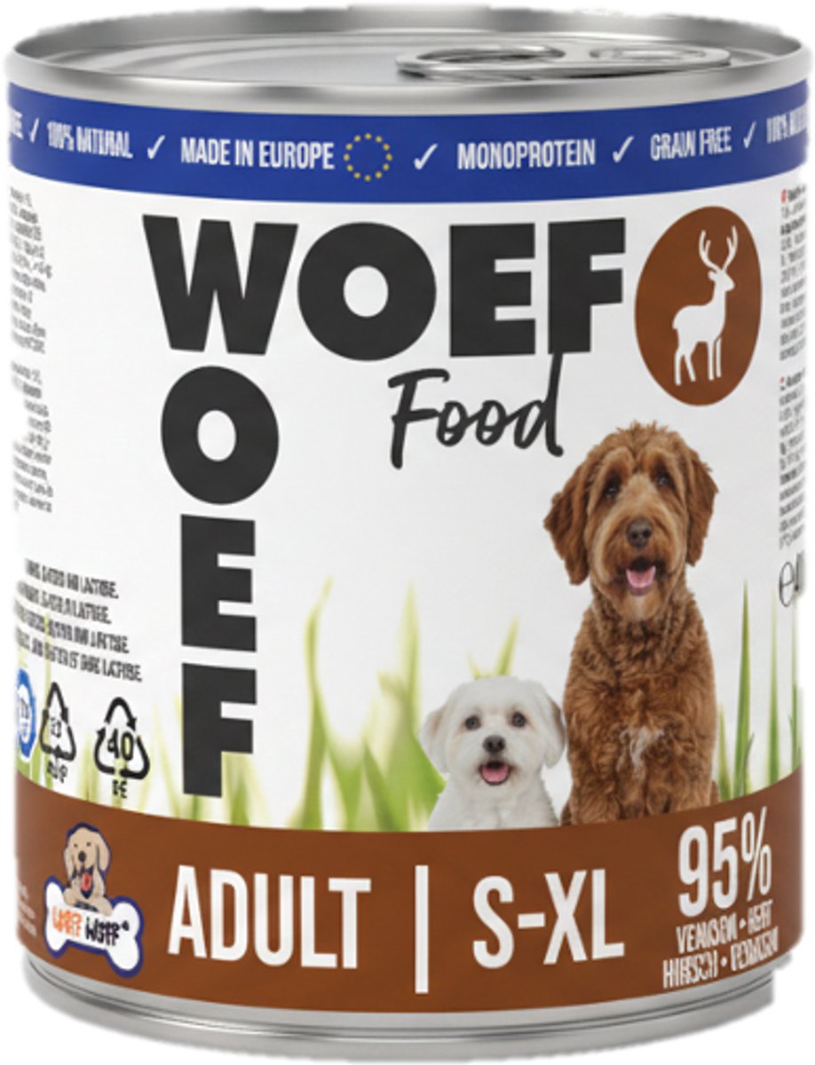 Woef Woef Snacks Woef Woef Adult - Natvoer Hond - Hondenvoer - Hert - 24 x 400g - Hypoallergeen - Graanvrij