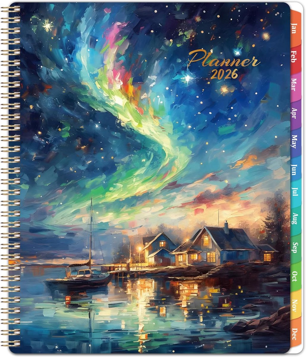 Planner 2026 - Wekelijks en maandelijks planner van januari tot december 2026, met maandelijkse tabbladen en binnenzak, formaat 21,5 x 28,9 cm
