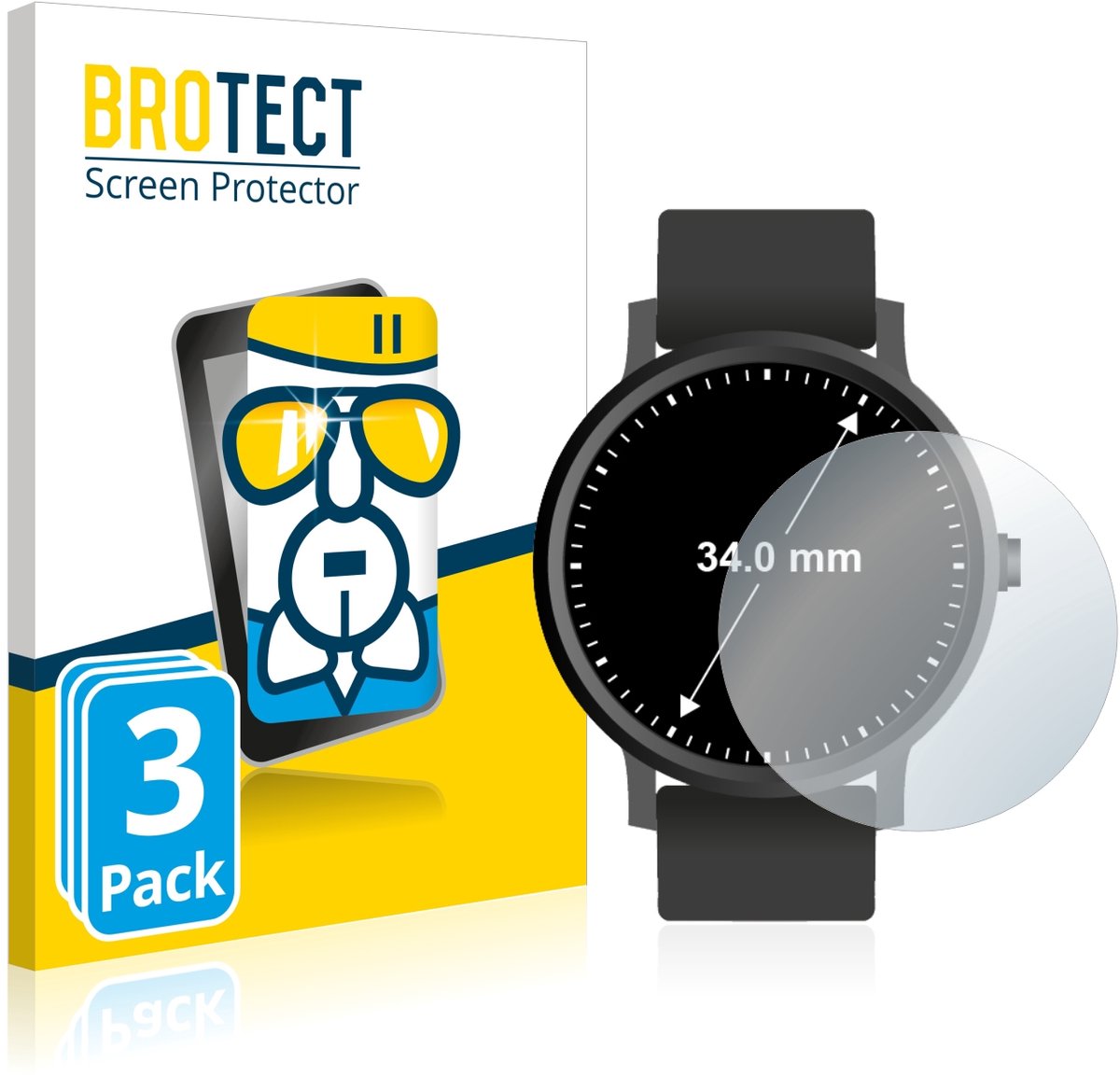 Screenprotector 3 Stuks voor Ronde Displays (ø: 34 mm) Beschermglas transparant