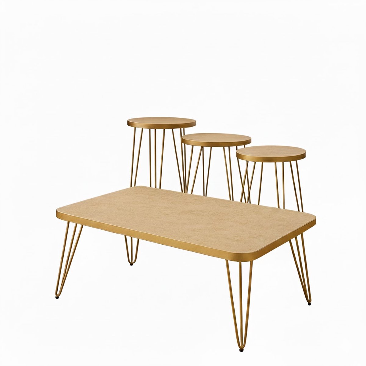 Jungengel Luxe Salontafel Set 4-delig - Marmer-Look Crème & Goud - Bijzettafels Set - Nesting Tables - 90x50 cm