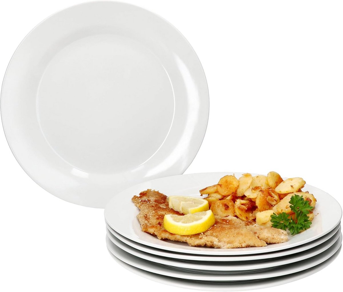 Set van 6 Witte Borden van Porselein - Grote Dinerborden 26.7 cm voor Hoofdgerechten
