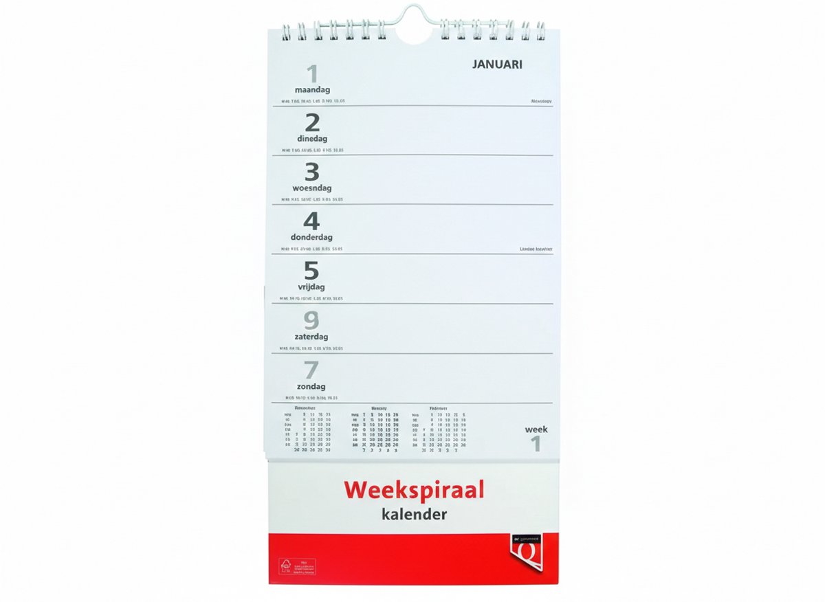 Quantore Weekspiraalkalender 2026 – Bureaukalender – Weekoverzicht – Spiraalbinding
